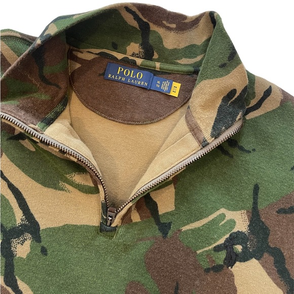 Polo Ralph Lauren Camouflage Quarter-Zip Mens Knit Pullover Camo Sweater - Picture 2 of 3